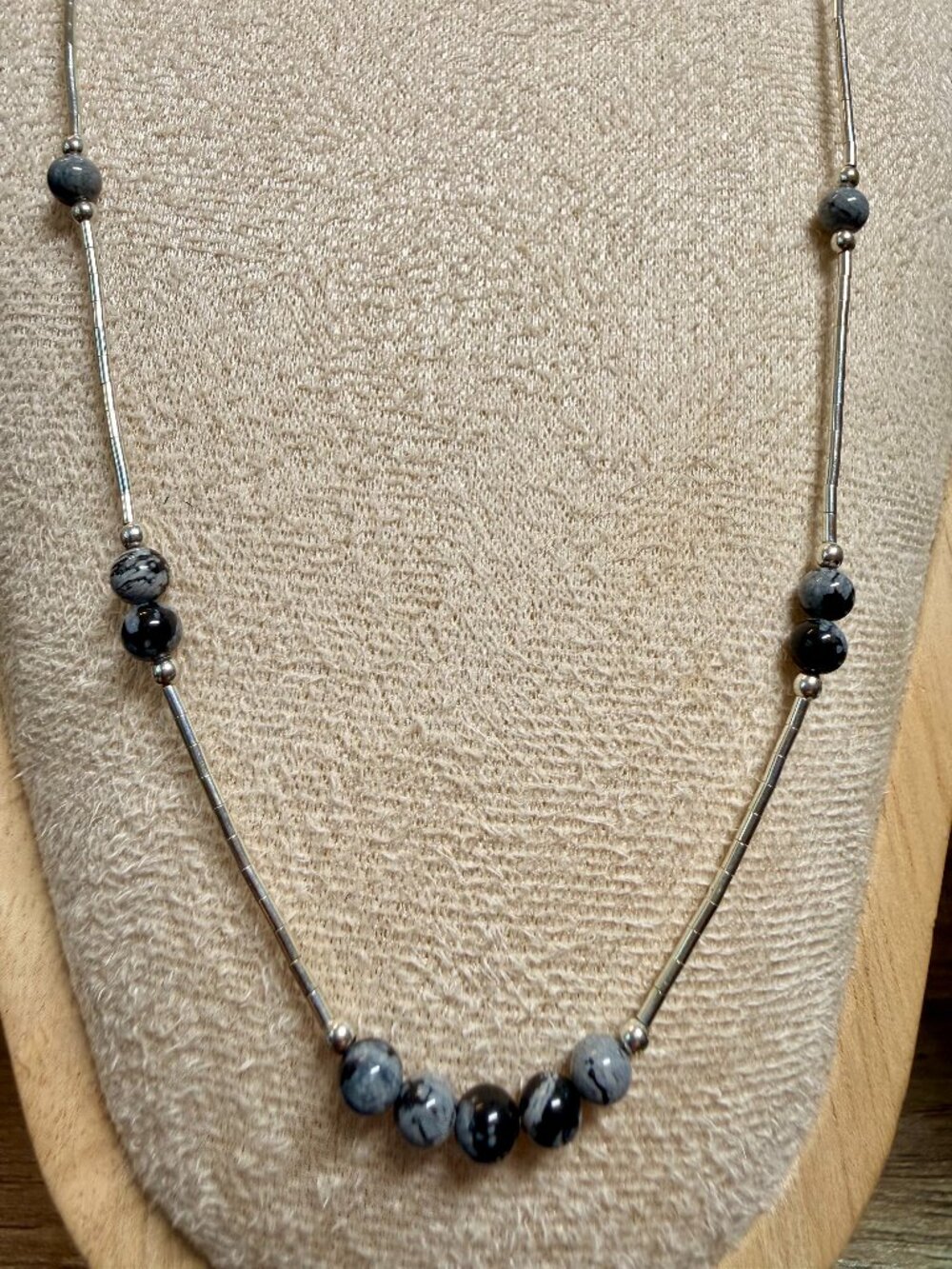 Snowflake obsidian liquid silver necklace